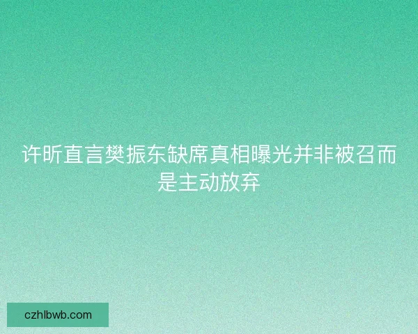 许昕直言樊振东缺席真相曝光并非被召而是主动放弃